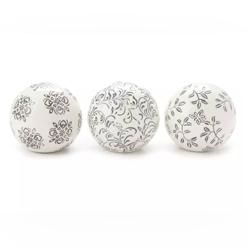 🤍🖤New! Broyhill White Scrolled Orb Decor/Set